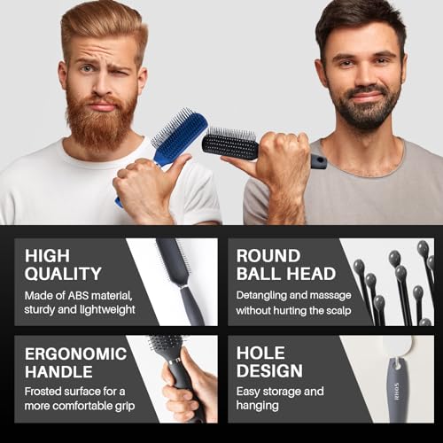 RHOS Hair Brush for Men - Detangler Hair Brush for Styling/Massage - Nylon Bristles for Wet & Dry Hair, Bangs, Thin, Short Hair - Gray - color: 1 Pack-Gray