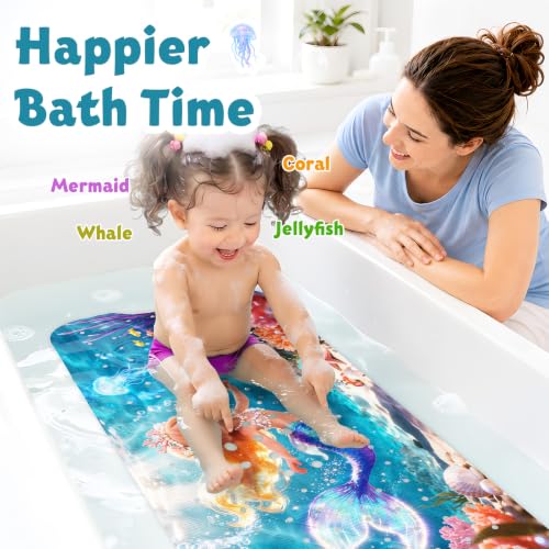 XIYUNTE Baby Bath Mat for Tub Non Slip Kids, BPA Free Extra Long Bathtub Mat 40x16 with Drain Holes and 200 Suction Cups, Non Toxic Machine Washable Toddler Bath Mat, Eco-Friendly Certified - color: Blonde Girl