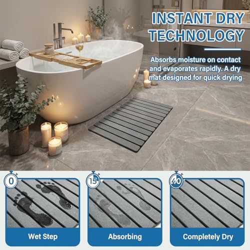 ELAMORE Foldable Stone Bath Mat – Diatomaceous Earth Bath Mat, Super Absorbent Quick Dry Shower Mat, Non Slip Bathroom Floor Mat, 32 x 20 Inches Gray - size: 32" x 20" (Rectangular)