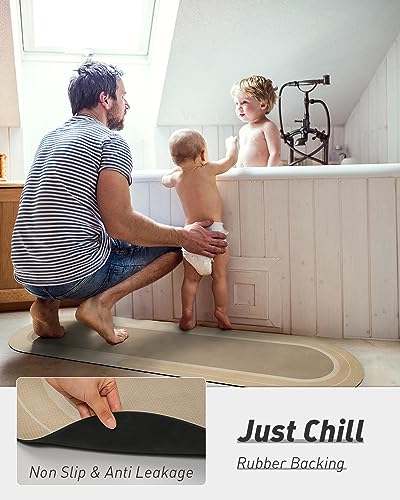 MontVoo Bath Mat Runner - Long Non Slip Absorbent Quick Dry Thin Bath Rug for Bathroom Floor Mat - Rubber Backed - Stain Resistant - Easy Care - Beige 17"x70" - color: Beige, size: 17"x70"