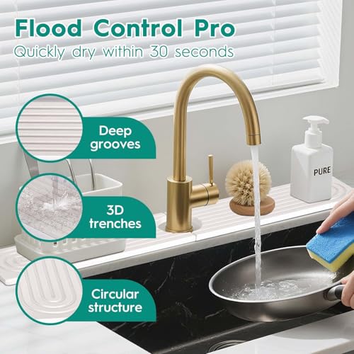24 Inch Stone Faucet Mat for Kitchen Sink,Quick Dry Stone Mat Kitchen-Sink Water Splash Guard,Diatomite Protector with Super Absorbent&Leak Proof Circular for Kitchen Bathroom Counter(White） - color: White, size: 24" x 3.9"