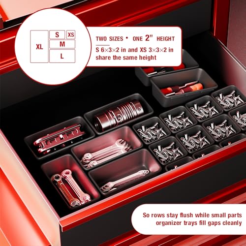 16 PCS Small Parts Tool Box Organizer Trays, tool box trays organizer for Toolbox Organization, Parts Trays and Screw Organizer Box for Tool Chest, Garage Drawers and Workbench - color: 16PCS(S+XS)