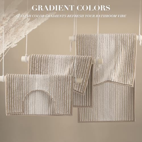 BSICPRO Bathroom Rugs Sets 3 Piece, Toilet Rugs U-Shaped Contour Bath Mat Set, Striped Absorbent Non Slip Chenille Shower Mat, Light Taupe - color: Taupe, size: 20"x32"+16"x24"+U Shape 20"x24"