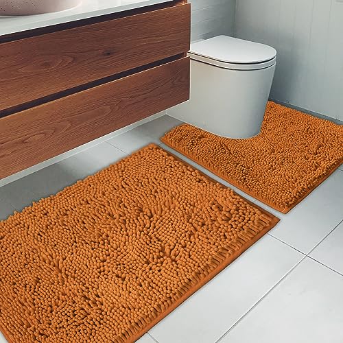 Bathroom Rugs Chenille Bath mat 2 Piece Set, Super Absorbent, Strong PVC Non Slip Backing, Bath mats for Bathroom, Plush Shaggy, Thick, Machine Washable, Bathtub, Toilet.(Champagne) - color: Champagne, size: 20''×20''U-Shape+20''×32''