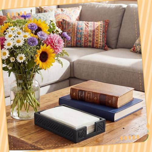 Wood Napkin Holder for Bathroom Paper Towel Holder Tray for Guest Farmhouse Rustic Wooden Tray Disposable Hand Towels Basket Modern Tabletop Decor for Cocktail Kitchen Coffee Bar(Black) - color: Black