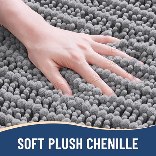 Arotive Luxury Bathroom Rugs 30x20, Extra Soft Thick Absorbent Shaggy Chenille Bath Rugs, Machine Wash Dry, Bath Mats for Bathroom Floor, Tub and Shower, Home Decor Accessories, Grey - color: Grey, size: 30" X 20"