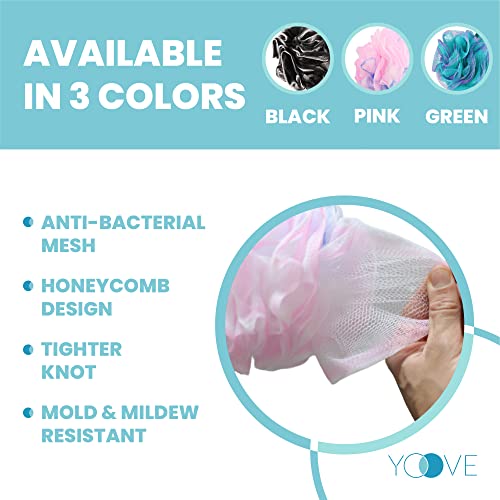 Yoove Loofah Back Scrubber w/Bamboo Charcoal Fiber Infused Bath Sponge, Wooden Handle, Luffa Pouf, Sponge Stick & Hanging Hook for Men & Women, Pink Loofah w/Handle, Loofa, Lufa Body Scrubber Stick - style: Pink