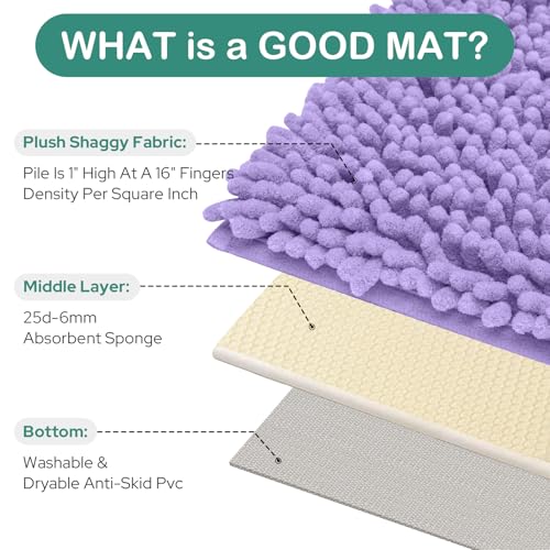 HOMEIDEAS Bathroom Rugs Set 2 Pieces, Ultra Soft Non Slip Absorbent Chenille Toilet Bath Mat Set (Lavender) - color: Purple-lavender, size: 1'8" x 2'8" (U Shape 20"x24"+20"x32")