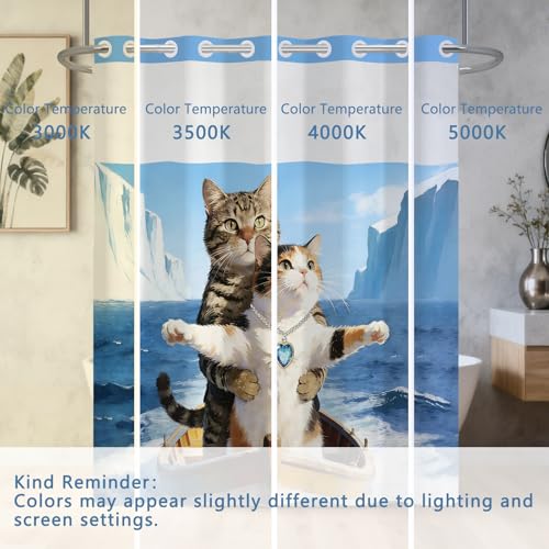 No Hook Bathroom Shower Curtain with Detachable Liner, Ocean Theme Funny Cat Shower Curtain with Translucent Top Window and Weighed Hem, Double-Layer Waterproof Bath Curtain, 71x74 Inch - color: Romantic Cat