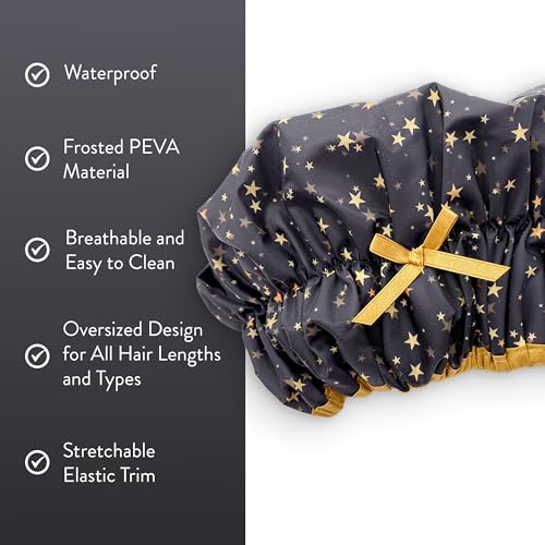 Reusable Shower & Bath Cap & Lined, Oversized Waterproof Shower Caps Large Designed for all Hair Lengths with PEVA Lining & Elastic Band Stretch Hem Hair Hat - Fashionista Starry Nights - color: Starry Nights