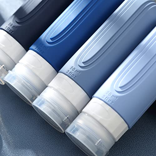 Mrsdry Travel Bottles for Toiletries, Tsa Approved 3oz Travel Size Containers BPA Free Leak Proof Refillable Liquid Silicone Squeezable Travel Accessories for Shampoo Conditioner Lotion (4 Pack) - color: Blue