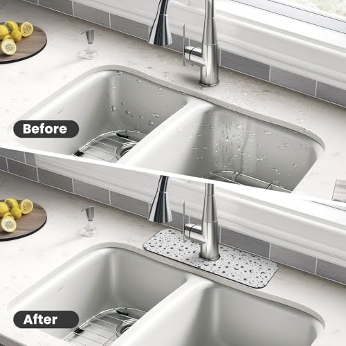 Black Moon White Stars 15" X 5.5" Kitchen Sink Splash Guard Faucet Faucet Guard Draining Mat Sink Splash Guard Faucet Kitchen Bathroom - color: Black Moon White Stars