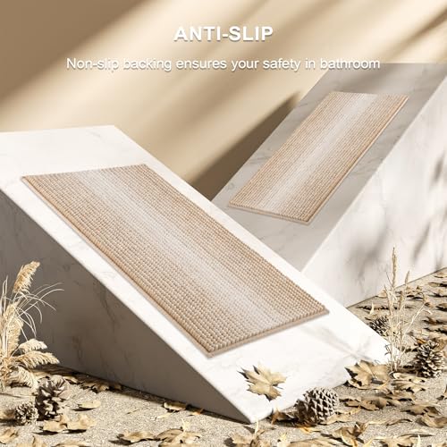 BSICPRO Bathroom Rugs and Mats Sets, 2 Piece Thick Absorbent Chenille Bath Mat Rug Set Non Slip, Soft Shaggy Bath Room Floor Mats for Bathroom, Machine Washable (20" x 32" Plus 16" x 24", Beige) - color: Beige, size: 20" x 32" Plus 16" x 24"