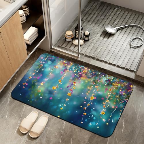 Non Slip Bath Mat,Abstract Flowers Bathroom Decor,Spring Floral Diatomaceous Bath Mat Quick Dry Absorbent Bathroom Rugs-Shower Rug for Kitchen Laundry Bathtub Shower 17"x29.5" - color: Abstract Flowers,spring Floral