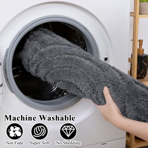 SHACOS Bathroom Rugs Sets 5 Piece Ultra Soft Absorbent Microfiber | Bath Mat with Bath Runner, U Shape Contour Rug, Toilet Lid Cover, Non Slip Machine Washable Carpet for Bedroom, Dark Grey - color: Dark Grey