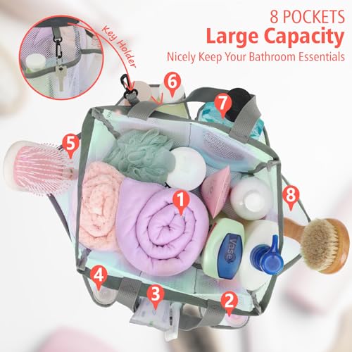 Mesh Shower Caddy Portable - 8 Pockets, S-Hook, Shower Bag for Dorm Camping | 2-Handle, Quick-Dry, Hanging Toiletry Organizer, College Dorm Room Essentials for Girls, Gym, Travel & Bathroom, White - color: White, size: L (Classic Dorm Caddy)