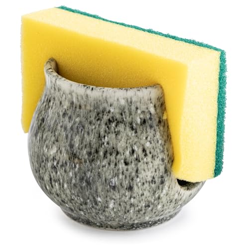 Zoeeker Ceramic Sponge Holder, Kitchen Sponge Holder Sink Caddy Organizer Dish Rack for Kitchen Sink Suction, Bathroom, Brush, Special Gray - color: Special Gray, size: Barrel-type