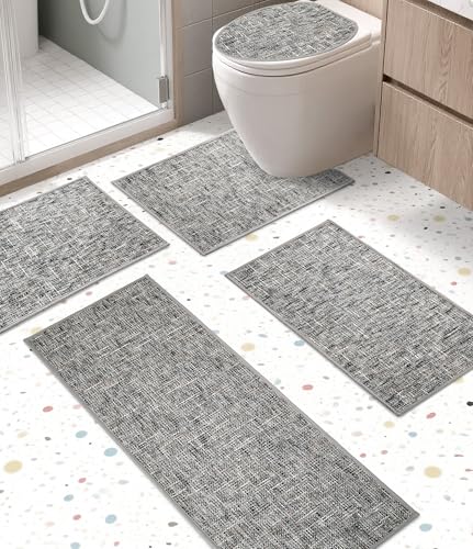 YIHOUSE Bathroom Rugs Sets 5 Pieces, Ultra Thin Non Slip Washable Bath Mat Sets, Absorbent Quick Dry Bath Mats for Bathroom Floor, Grey - color: Grey, size: 5 pieces