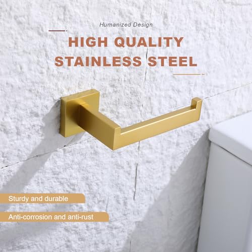 TASTOS Toilet Paper Holder Brushed Gold, Toilet Tissue Roll Holders Dispenser and Hangers Wall Mounted for Bathroom & Kitchen, Stainless Steel Modern Square Style - color: Brushed Gold, size: Square (1 pack)