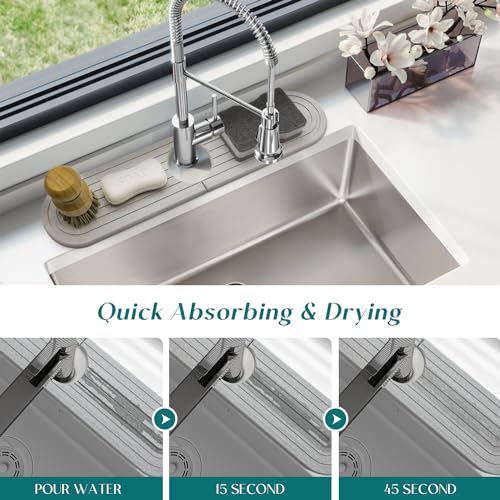 eormoe Diatomite Sink Splash Guard - DryingNeat Kitchen Faucet Mat, Instant Dry Water Absorbing Stone Tray for Sink, Durable Protector for Kitchen Bathroom Counter [Light Grey, 17.7" x 3.9"] - color: Light Grey, size: 17.7" x 3.9"