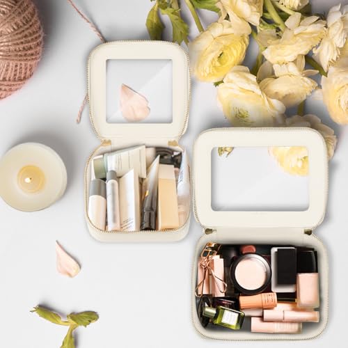 Prite Clear Makeup Bag Set for Women Portable Clear Makeup Bag Cute Waterproof Travel Cosmetic Bag with Gold Zipper for Car Essentials(Beige) - color: Beige, size: Set - Standard and Mini