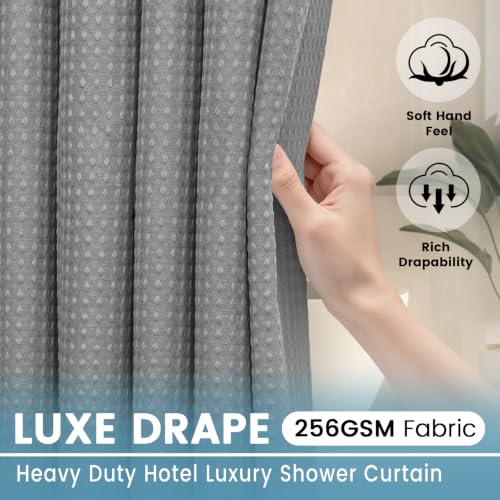EUTXL 256GSM Heavyweight Waffle Weave Shower Curtain with Snap-in Liner, Extra Thick & Luxury Weighted Fabric Bath Curtain Set, 71W x 74H, Grey - color: Grey, size: 71"W x 74"L (Pack of 1)