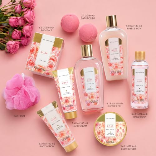 Spa Luxetique Rose 10pc Gift Baskets for Women Spa Gift Set