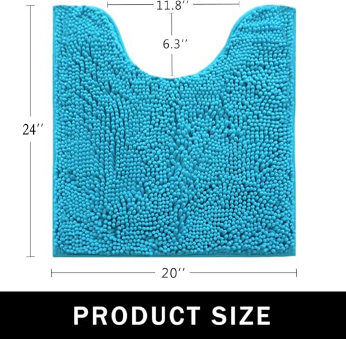 U-Shaped Toilet Rug, Chenille Contour Bathroom Mat, Non-Slip PVC Backing, Machine Washable, 24x20, Turquoise - color: Turquoise, size: 1'8" x 2' (20"x 24"U)