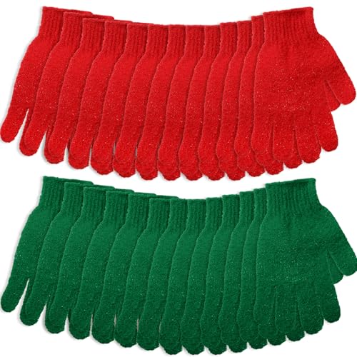 48 Pcs Red and Green Exfoliating Gloves Shower Gloves Bulk Christmas Stocking Stuffing Gifts Double Sided Body Scrub Exfoliate Glove for Women & Men Bath Shower Beauty Spa Massage Scrubber