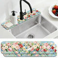 2 Pcs Kitchen Sink Splash Guard Faucet Mat Oil Painting Flowers Pattern Faucet Mat for Sinks Absorbing Drying Mats for Kitchen Bathroom - color: Mat Oil Painting Flowers