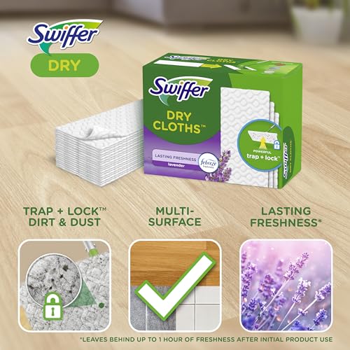 Swiffer Sweep + Mop, Dry Pads Refill, Floor Cleaner for Dirt, Dust, Hair, Cleaning Cloths for Mopping Home, Bathroom, Kitchen, Dust Mop, Floor Duster, Lavender, 52ct - size: 52 Count (Pack of 1)