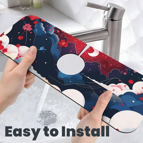 Kitchen Sink Splash Guard Faucet Mat, Sky Clouds Japanese Art Diatom Mud Absorbent Draining Mat For Kitchen Sink Bathroom - color: Sky Clouds Japanese Art, size: One Size