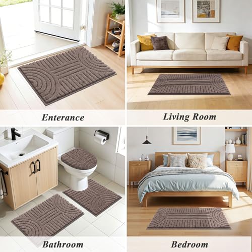 SHACOS Bathroom Rugs Sets 5 Piece Ultra Soft Absorbent Microfiber | Bath Mat with Bath Runner, U Shape Contour Rug, Toilet Lid Cover, Non Slip Machine Washable Carpet for Bedroom, Coffee - color: Coffee