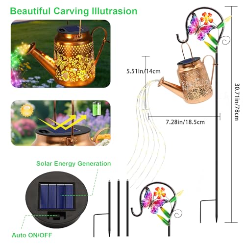 ANGMLN Butterfly Solar Lights Outdoor Waterproof, Birthday Gifts for Mom Grandma Women, Solar Watering Can Lights with Shepherd Hook, Metal Hanging Lantern Garden Decor Yard Outside Patio Lawn - color: Butterfly&Sunflower