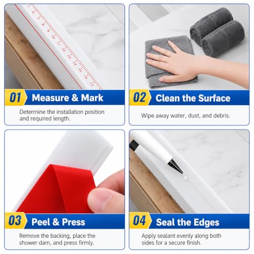 39 Inch Collapsible Shower Water Dam, Shower Threshold Water Dam Shower Barrier, Dry and Wet Separation Door Dam Water Stopper Kitchen Shower Threshold Silicon Water Blocker(Mini Trapezoid) | Flexible silicone water barrier for showers, sinks, and counter