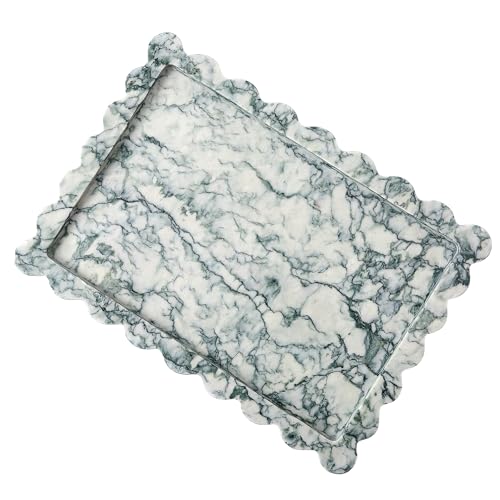 14" x 10" Large Genuine Cyan Green Scalloped Marble Tray, Pre-Sealed for Stain & Water Resistance, Luxury Decorative Trays for Vanity, Bathroom, Dresser, Coffee Table, Home Decor - color: Cyan Green