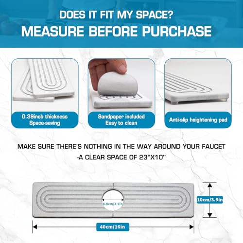Self-Drying Stone Tray For Kitchen Sink,15.7" Water Absorbing Natura Diatomite Faucet Mat,Splash Organizer For Soap Dispenser,Sponge & Brush,Bathroom Vanity Rv Countertop Protector(White-Rectangle) - color: White-rectangle, size: 15.7" x 4"
