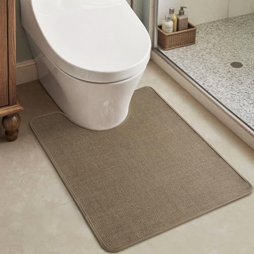 MontVoo Toilet Rugs U-Shaped, Ultra Thin Non Slip Contour Bathroom Rugs,Rubber Backing Washable Contour Bath Rugs for Toilet Mat,20''x24'',Khaki - color: Khaki, size: 20"x24"