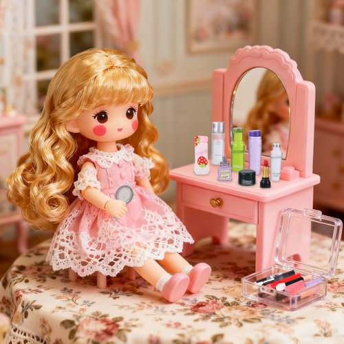 DIYDEC 75Pcs Dollhouse Mini Jewelry Storage Case Miniature Bathroom Accessories Figurines with Makeup Set Towel Cosmetic Toothbrush Shampoo Perfume Hair Dryer Comb Purse Doll Backpack Micro Scene - color: Dollhouse Makeup Set