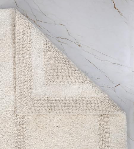 WOVEN ST. Reversible Cotton Bath Rugs | Area Rugs for Spa, Vanity Shower, Bathrooms, Kitchen, Bedroom | Water Absorbent Linens | 100% Cotton | Pack of 2 | 17’’ x 24’’ & 21’’ x 34’’ Inches | Ivory - color: Ivory, size: 17" x 24" (Rectangular) + 21" x 34" (