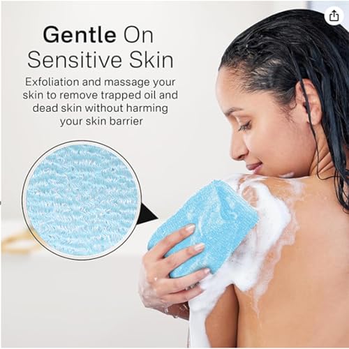 Yiclick Exfoliating Washcloth Towel- Exfoliating Body Scrubber Exfoliator, Back Scrubber for Shower Bath, Exfoliate Rags Wash Cloths, Loofah Lufa Sponge, Body Scrub & Exfoliation Women Men - color: Light Blue