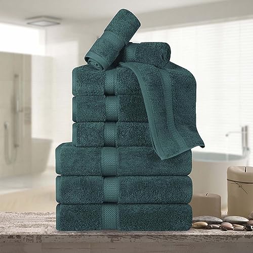 BLUENILEMILLS BNM Madeline Egyptian Cotton Heavyweight Towels, Ideal for Shower, Spa, Hotel, 800 GSM, Face/Washcloths, Hand Towels, Bath Towels, Highly-Absorbent, Luxury, 9 Piece Towel Set, Teal - color: Teal, size: 9-Piece Towel Set