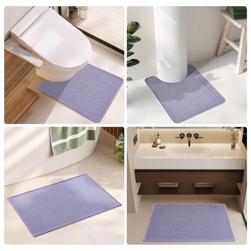 TYUU Toilet Rug, Thin Toilet Rugs U Shaped Washable Non Slip Absorbent Quick Dry Low Pile Toilet Mat, Lavender 20"x24" U Shape - color: Lavender, size: 1'8" X 2' (U-Shape)
