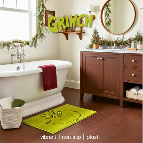 Collectibles Grinch by Dr. Seuss Holiday & Christmas Non Slip Plush Poly Knit Bathroom Mat Rug, 21x34, (Officially Licensed Product) by Franco - color: Grinch