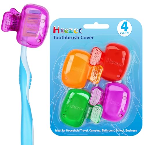 Hxezoc 4 Pack Toothbrush Covers Toothbrush Holders Toothbrush Protector Cap Brush Pod Case Protective Portable Plastic Clip for Household Travel, Bathroom, Camping, School, Business - color: Green, Red, Orange, Purple