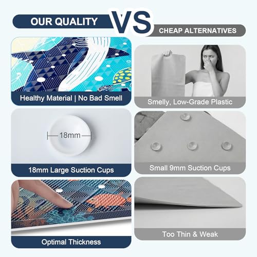 XIYUNTE Baby Bath Mat for Tub Non Slip Kids Bath Mat - 40"x16" Extra Long Bathtub Mat Non Slip Kids, Eco-Friendly Toddler Bath Mats with Suction Cups for Secure Grip, Easy to Clean & Easy Drying - color: Whale-light