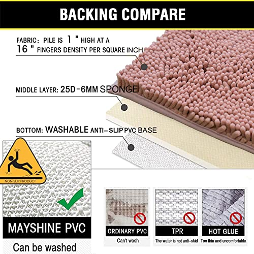 Bathroom Rugs Chenille 3-Piece Extra Soft and Absorbent Shag Bathroom Rugs, Machine Wash Mat, Strong PVC Non-Slip Underside, Plush Carpet Mats (Deep Pink) - color: Deep Pink, size: 2'8" x 1'8" (16x24"+20x32"+20x20"U shape）