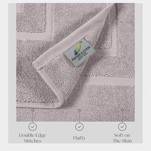 Feather & Stitch 2 Piece Towel Like Bath Mats (30x21 Inch) 100% Cotton Terry Bath Mats, Bathroom Shower Floor Mats [NOT A Bathroom Rug], Soft Absorbent Washable Mats- Taupe - color: Taupe