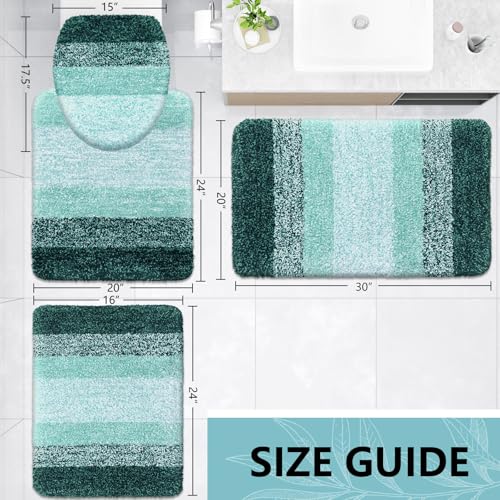 Arotive Microfiber Bathroom Rugs Sets 4 Piece, Extra Soft Absorbent Bath Mats, Machine Wash Dry U-Shaped Contour Rug and Toilet Lid Cover for Bath Tub, Toilet and Shower, Dark Green - color: Dark Green, size: 30" X 20" + 24" X 16" + 24" X 20" + 17.5" X 15