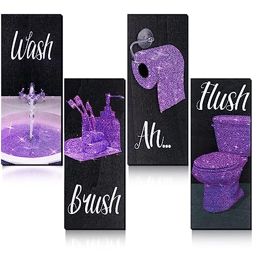 Chinco 4 Pcs Women Funny Wall Art Bathroom Decor 9.84 x 3.94 x 0.2 Inch Glam Bathroom Wall Decor Modern Women Funny Bath Wood Hanging Decoration for Home (Purple) - color: Purple